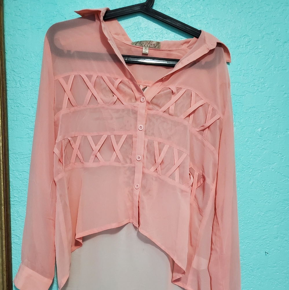 Penelope - Pink Button Up Corset Back Top